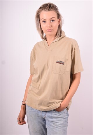 NAPAPIJRI WOMENS VINTAGE POLO SHIRT XL KHAKI 90'S