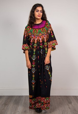 VINTAGE 70'S BRIGHT HIPPIE PAISLEY PATTERNED FESTIVAL DRESS