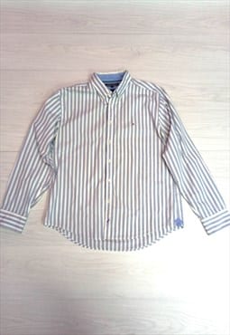 00's Shirt White Blue Striped Button-Up