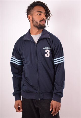 ADIDAS MENS VINTAGE TRACKSUIT TOP JACKET LARGE NAVY BLUE 90S