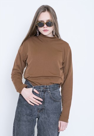 VINTAGE BROWN RETRO POLO NECK JUMPER GOLF