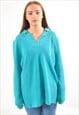 VINTAGE OVERSIZE KNITWEAR POLO JUMPER IN TURQUOISE