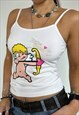 VINTAGE Y2K VEST TOP CAMI GRAPHIC PRINT SLOGAN ANGEL 