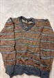 VINTAGE ABSTRACT KNITTED JUMPER PATTERNED GRANDAD SWEATER