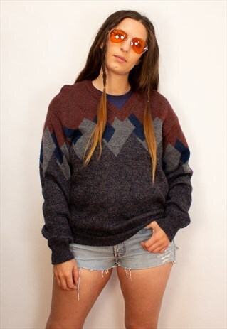 VINTAGE GRANDAD ARGYLE KNIT MAROON JUMPER
