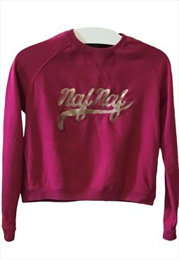 Crop pink embroidered spellout Naf Naf sweatshirt 