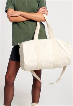 Women's School Shoulder Barrel Holdall Gym Bag - Cream