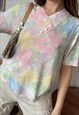 VINTAGE 80S CANDY PASTEL FLORAL KNIT  BLOUSE TOP T-SHIRT TEE