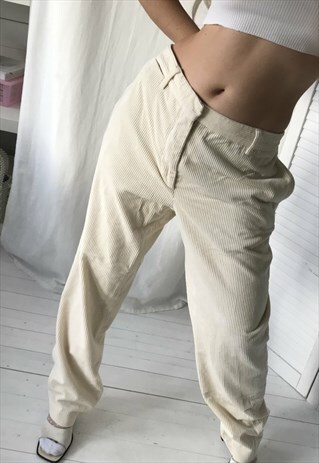 VINTAGE Y2K CREAM CORDUROY VELVET TAPERED TROUSERS