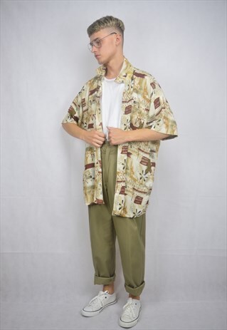 VINTAGE BROWN GRAPHIC FESTIVAL SHORT SLEEVE SHIRT