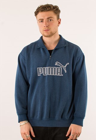 VINTAGE BLUE PUMA SPELLOUT QUARTER ZIP MEDIUM