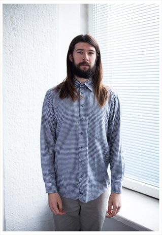VINTAGE 80'S GREY CHECKED LONG SLEEVED SHIRT