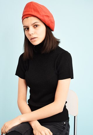VINTAGE 70'S RETRO FAUX LEATHER BERET HAT