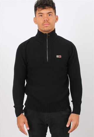 VINTAGE NAPAPIJRI BLACK MEDIUM 1/4 ZIP KNITTED SWEATSHIRT