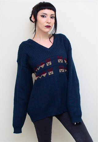 VINTAGE 90'S GRUNGE CHUNKY KNITTED PATTERNED JUMPER