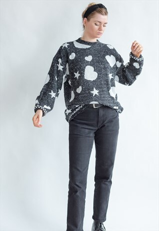 VINTAGE 80S FLORAL SWEET BOXY JUMPER IN HEART PATTERN