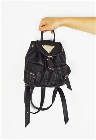 BLACK FAUX LEATHER RUCKSACK BAG