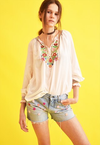 90'S RETRO BOHO FESTIVAL FOLK OVERSIZED BLOUSE TOP