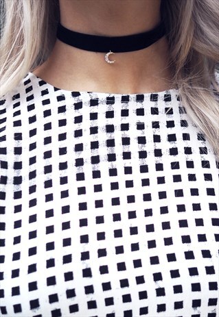 GOLD CRESCENT BLACK VELVET CHOKER