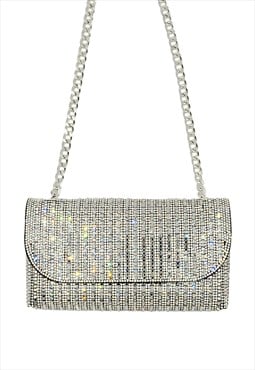 Malia diamante crystal chain shoulder bag in silver