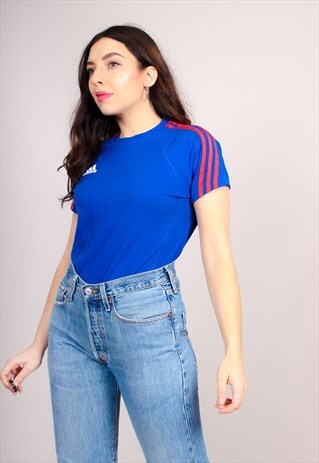 VINTAGE 90S BLUE ADIDAS FRANCE BACK PRINT T-SHIRT