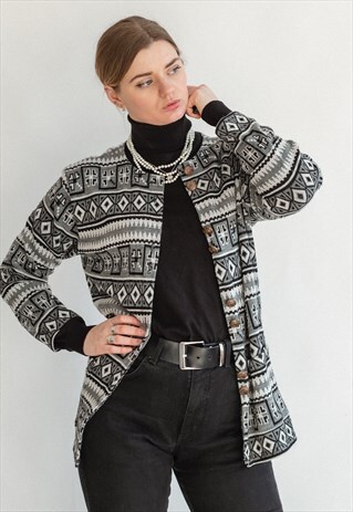 VINTAGE 80S AZTEC BOHO PATTERN BLAZER CARDIGAN