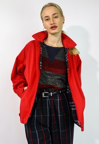 VINTAGE 90'S BURBERRY WOOL BOMBER JACKET IN RED SMALL
