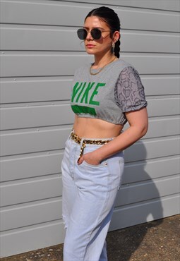 Y2K Nike spell out reworked snake print puff sleeve crop 