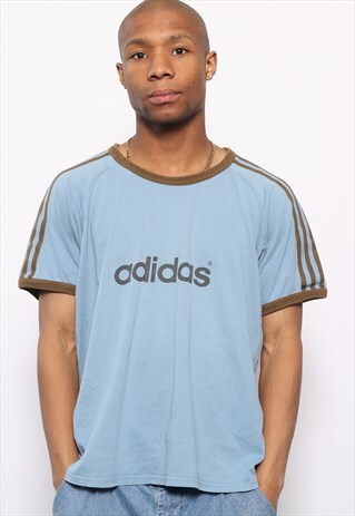 VINTAGE ADIDAS SPELLOUT LOGO T-SHIRT BLUE
