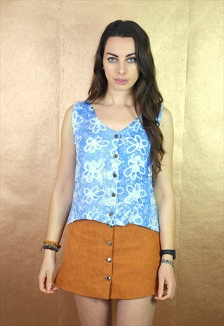 90S VINTAGE BUTTON UP PRINTED BOHO TOP
