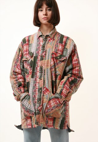 90S VINTAGE OLDSCHOOL MULTI LINED COTTON SHIRT JACKET 15965
