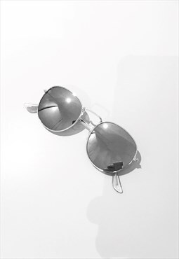 Round Frame Mirrored Sunglasses Shades - Silver/Grey