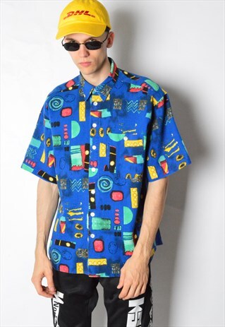 VINTAGE 90S COLOURFUL ABSTRACT SHORT SLEEVE SHIRT