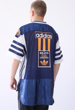 VINTAGE MENS ADIDAS ORIGINALS BIG LOGO JERSEY T-SHIRT MESH