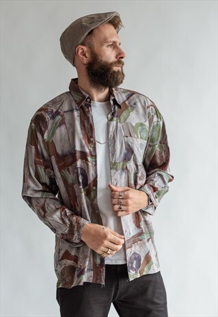 VINTAGE 80S ABSTRACT SHIRT IN LONG SLEEVE
