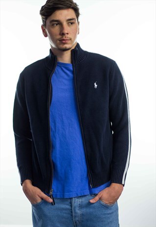 VINTAGE POLO RALPH LAUREN JUMPER ZIPPER LOGO 90S M 26.3