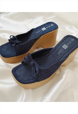 PLATFORM DENIM 90S Y2K SQUARE TOE CHUNKY SANDALS