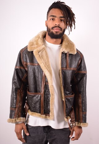 MENS VINTAGE LEATHER JACKET SMALL BROWN 90S