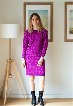 Purple and pink knitted soft pattened dress