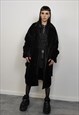 GOTHIC FAUX FUR COAT BELTED UTILITY TRENCH JACKET IN BLACK