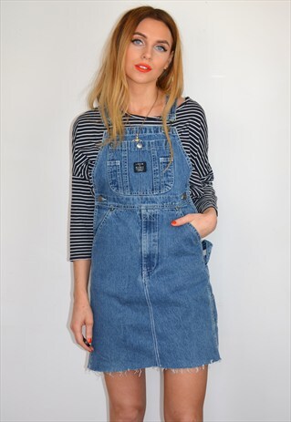 VINTAGE 90S LIGHT DENIM BLUE MINI DUNGAREES DRESS