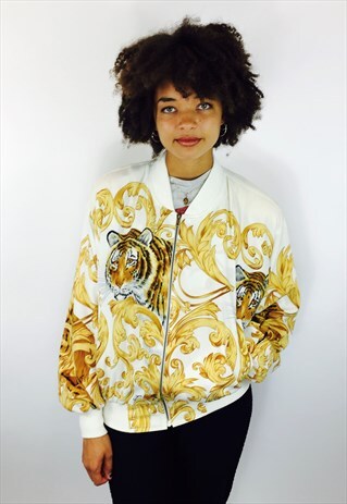 VINTAGE 80S TIGER PRINT BOMBER JACKET
