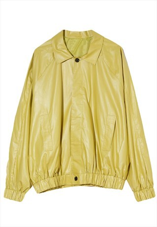 KALODIS VINTAGE LOOSE SOLID COLOR LEATHER JACKET