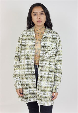 VINTAGE 90S WHITE YELLOW PATTERNED SHIRT