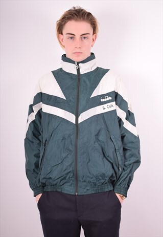 DIADORA MENS VINTAGE RAIN JACKET SMALL GREEN 90S