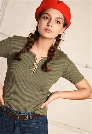 Y2K RETRO RIBBED KNIT PARIS CHIC LACE-UP FESTIVAL TOP