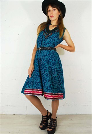 90S VINTAGE EMBELLISHED TUNIC A LINE MIDI DRESS