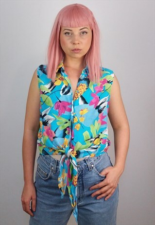 VINTAGE HAWAIIAN PRINT FESTIVAL TIE-UP TOP / VEST