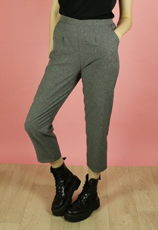 VINTAGE GREY MOM TROUSERS HIGH WAIST PEG STRAIGHT LEG