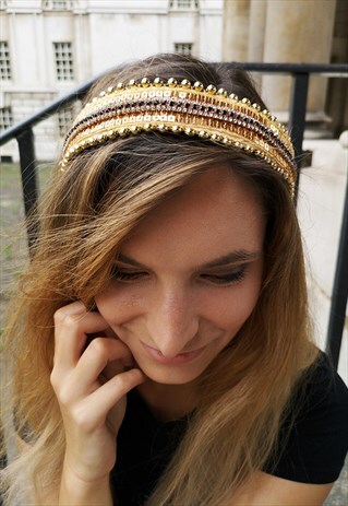 GOLD SEQUIN PEARL BEADINGS MADE ZERO WASTE HAIRBAND